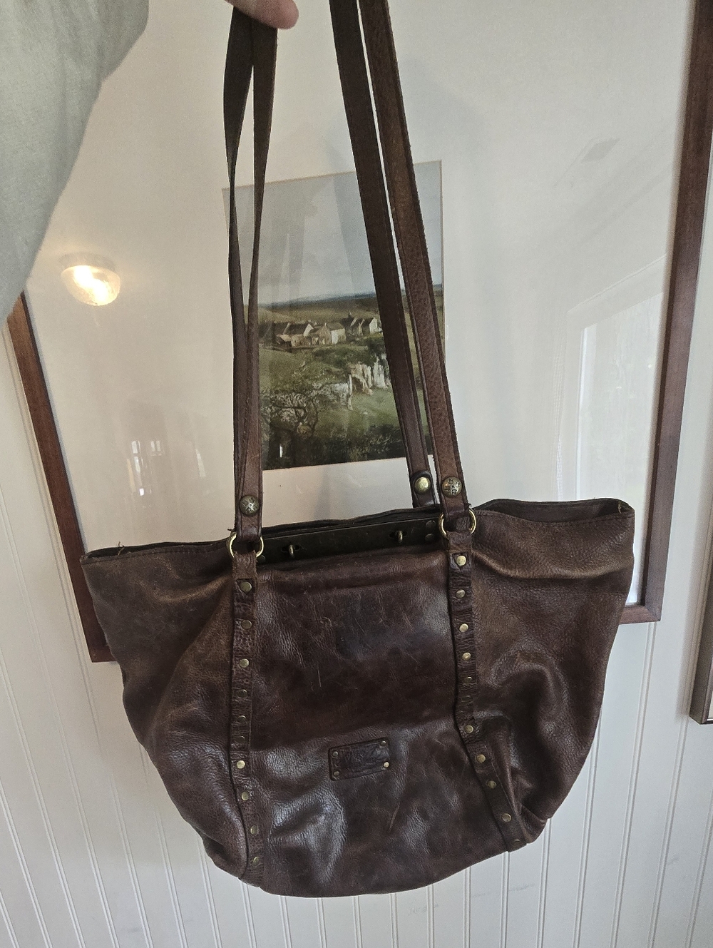 Patricia Nash Italian Leather Large Classic Brown Leather Shoulder Tote Bag